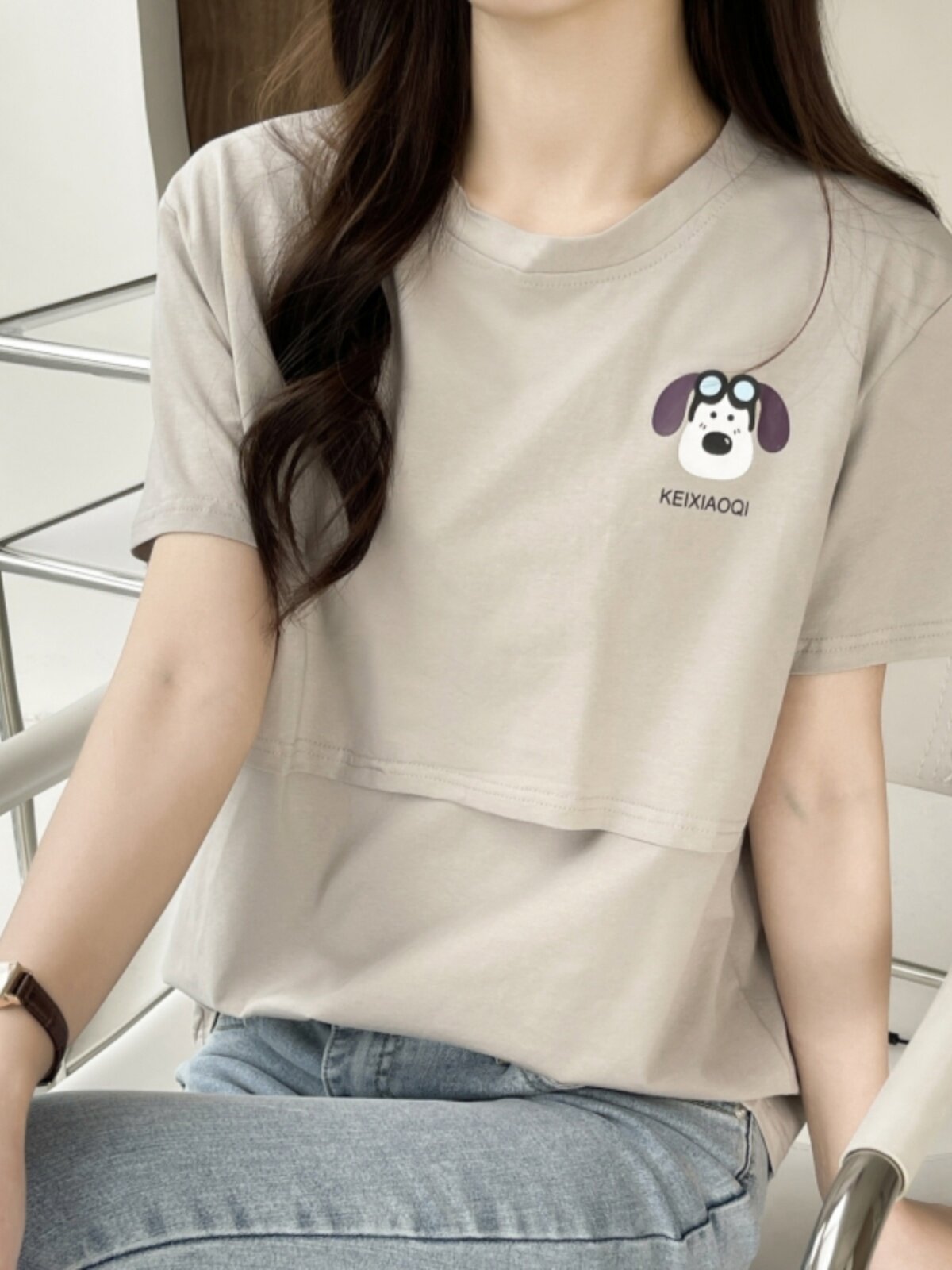 외출용 산후수유 상의 여름반팔티셔츠 핫한 엄마스타일 트렌디한 모유수유용 엄마하의 여름옷