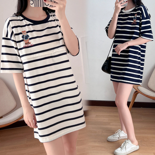 T恤中长款 纯棉短袖 喂奶衣服 宽松孕妇产后哺乳衣外出上衣夏季 大码