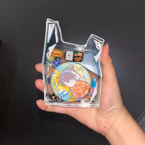 亚克力吧唧砖钥匙扣高透彩窗塑收纳展示塑料袋挂件包购物袋挂饰