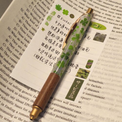 KOOKEI檀木笔四叶草樱花限定中性笔高颜值简约日常书写笔刷题笔黑 - 封面