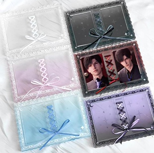 绑带蕾丝蝴蝶结亚克力谷美卡套爱豆双卡收纳盒拍立得相框保护套