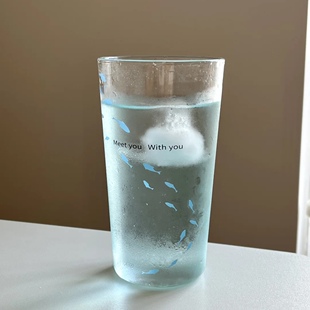 ins风小鱼玻璃杯高颜值学生水杯家用喝水杯子情侣杯牛奶杯咖啡杯