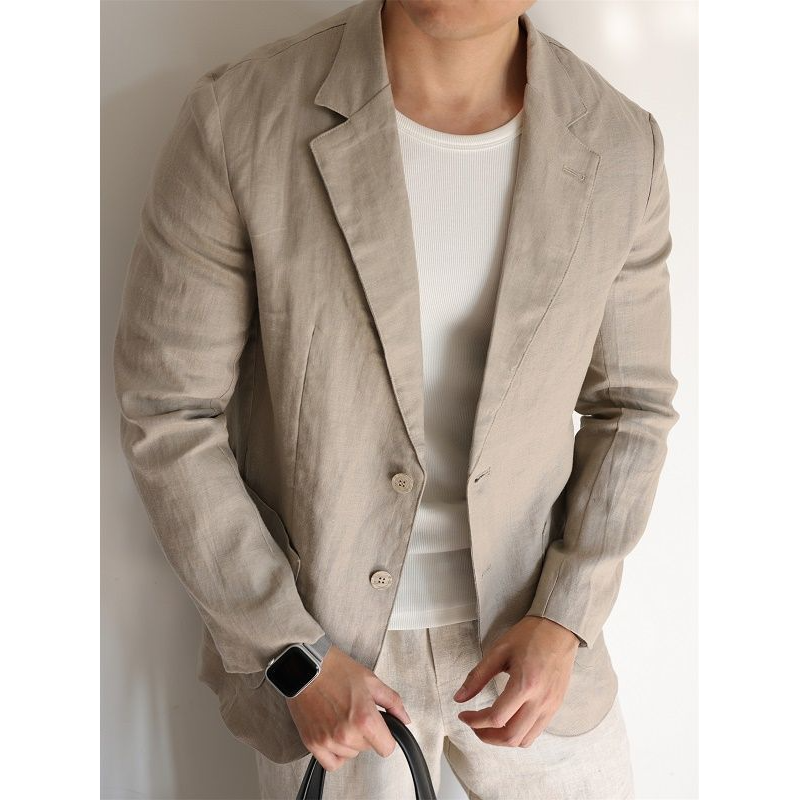 春夏季新款亚麻休闲商务西装薄款宽松男士西服加大码外套通勤透气
