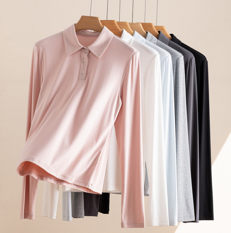 简约实穿女翻领长袖薄款春秋T恤POLO领含真丝上衣桑蚕丝针织衫,女装/女士精品,POLO衫,淘宝优惠券,粉丝福利购,淘宝优惠卷