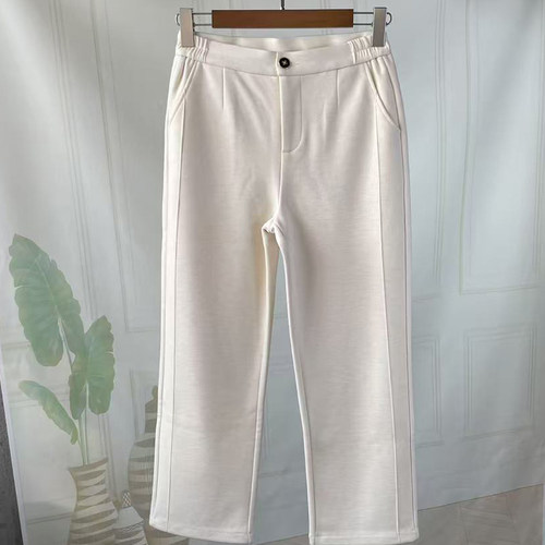 100%桑蚕丝女拉绒高腰直筒长裤