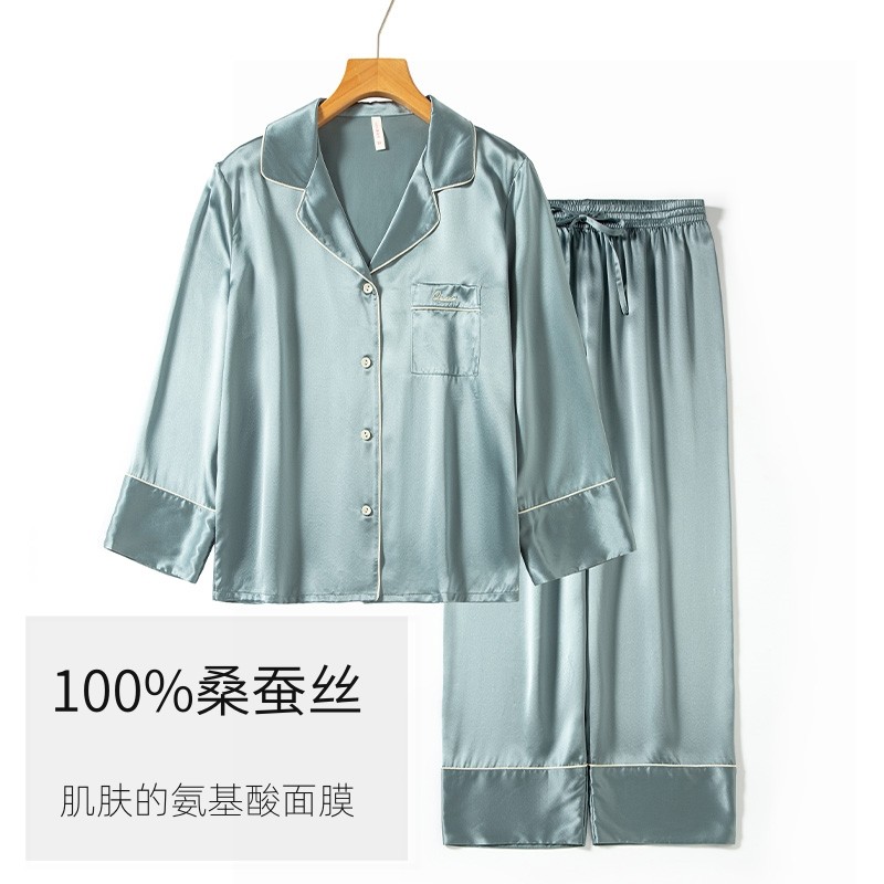 100%桑蚕丝真丝睡衣套装家居服