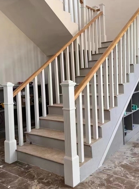 55白色实木立柱护栏楼梯扶手M6拉槽立柱家用阁楼平台走廊栏杆
