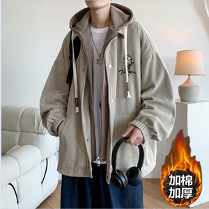 加棉加厚大码港风连帽假两件宽松棒球服夹克外套 J853JM P98控138图片