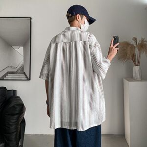 夏季新款港风大码男士短袖衬衫条纹衬衫男C616 P45 控58图片