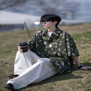 相机片夏季抖音直播港风大码外景短袖衬衫花衬衣C608P40控58,土黄衬衫搭配什么颜色马夹好看图片