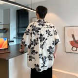 酒店风二开港风大码复冰丝短袖花衬衫花衬衣男C636P40控58，男装T恤，电商A029