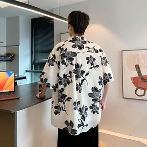酒店风二开港风大码复冰丝短袖花衬衫花衬衣男C636 P40 控58图片