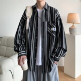 冬新款大码港风条纹长袖衬衫衬衣外套男C627P55控78，男装衬衫，电商A029