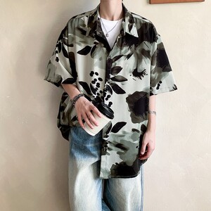 店主风夏冰丝二开港风大码复古碎花短袖衬衫花衬衣男C658 P40控58图片