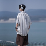 相机片新款港风大码男士短袖衬衫条纹衬衫男C616P45控58，男装T恤，电商A029