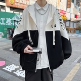 秋冬撞色绣花大码港风宽松拼接卫衣时尚外套男V906P68控88，女装短外套，电商A029