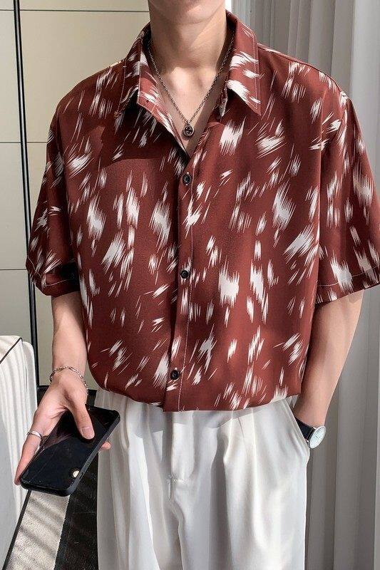 东南亚风轻熟店主风痞帅短袖话衬衫大码港风花衬衫C608P40控58,男装T恤,电商A029