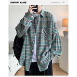 冬新款港风大码格子长袖衬衫衬衣男C619P58控78成分棉100，男装衬衫，电商A029