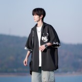 夏二开冰丝港风大码撞色复古花短袖衬衫花衬衣男C657P40控58，男装T恤，电商A029