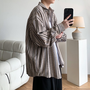 冬新款大码港风条纹长袖衬衫衬衣外套男C627 P55 控78图片