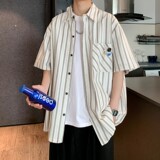 新款外景港风大码新款男士短袖衬衫条纹衬衫男C605P45控58，男装T恤，电商A029