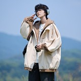 原创抖音港风相机片大码连帽假两件夹克外套男J875P88控138，男装夹克，电商A029