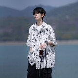 相机片夏季抖音直播港风大码外景短袖衬衫花衬衣C608P40控58，男装T恤，电商A029