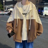 秋冬撞色绣花大码港风宽松拼接卫衣时尚外套男V906P68控88，女装短外套，电商A029