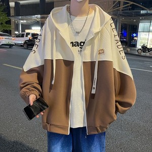 秋冬撞色绣花大码港风宽松拼接卫衣时尚外套男 V906 P68 控88，女装短外套，电商A029