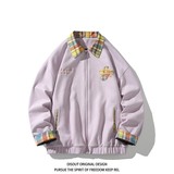 原创抖音内景港风大码绣花撞色夹克外套棒球服男J871P80控128，男装夹克，电商A029