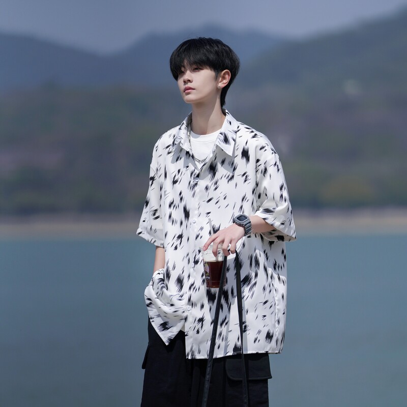 相机片夏季抖音直播港风大码外景短袖衬衫花衬衣C608P40控58,男装T恤,电商A029