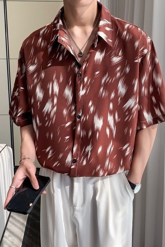 东南亚风轻熟店主风痞帅短袖话衬衫大码港风花衬衫C608P40控58,男装T恤,电商A029