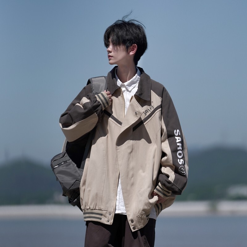 相机片撞色原创港风大码宽松棒球服夹克港风外套男J850P98控138,男装夹克,电商A029