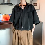 酒店风二开港风大码冰丝拼接短袖衬衫纯色衬衣男C656P45控58，男装T恤，电商A029