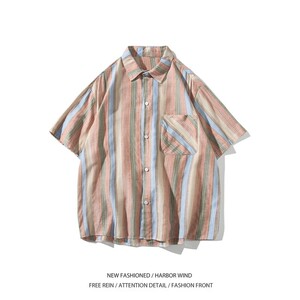 夏季二开新款白底平铺大码条纹短袖衬衫衬衣男C635 P45 控58图片