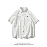 夏季二开港风大码冰丝拼接短袖衬衫纯色衬衣男C656P45控58，男装T恤，电商A029