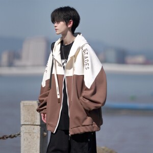 相机片秋冬撞色绣花大码港风拼接卫衣时尚外套男 V906 P68 控88图片
