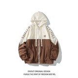 白底日系秋冬撞色绣花大码港风拼接卫衣时尚外套男V906P68控88，女装短外套，电商A029