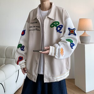 情侣新款大码宽松翻领贴标棒球服夹克外套港风男 J835 P98控138图片