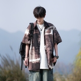 南亚二开港风大码渐变冰丝复古短袖花衬衫花衬衣男C637P40控58，商品下架区，电商A029