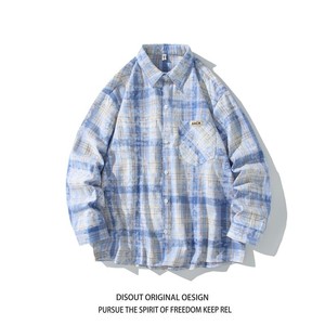 冬新款白底日系港风印花格子长袖衬衫男C621 P55 控78，男装衬衫，电商A029