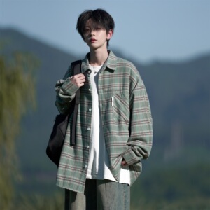 相机片港风大码格子长袖衬衫衬衣男C619 P58 控78 成分棉100图片