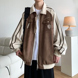 秋冬原创大码宽松港风拼接翻领棒球服夹克外套男 J855 P98控138图片