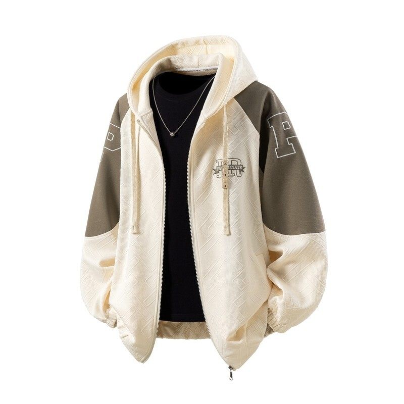 立体图白底撞色绣花大码宽松拼接卫衣时尚外套男V912P70控98，女装短外套，电商A029