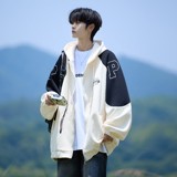 秋冬港风大码撞色绣花大码宽松拼接卫衣时尚外套男V912P70控98，女装短外套，电商A029