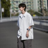 早起风格冰丝二开港风大码纯色短袖衬衫白衬衣男C655P35控48，男装T恤，电商A029