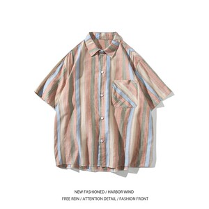 夏季二开新款白底平铺大码条纹短袖衬衫衬衣男C635 P45 控58图片