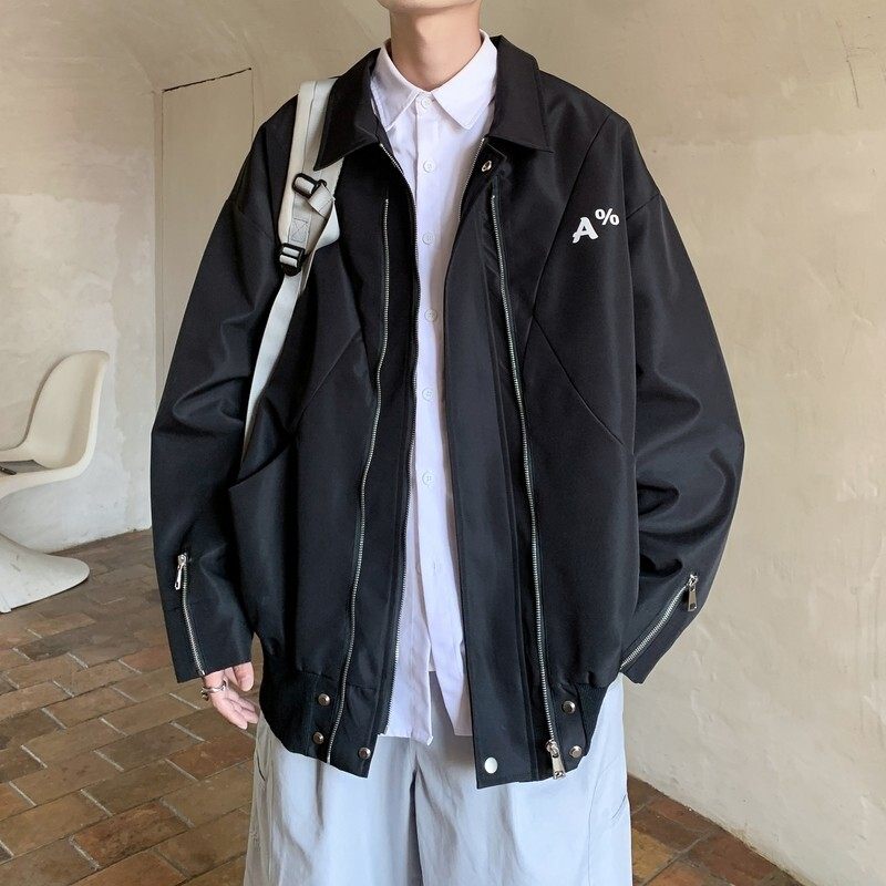 新款秋冬纯色原创大码港风宽松夹克外套男J852P88控128，男装夹克，电商A029