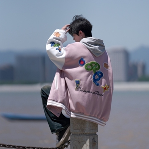 相机片新款大码宽松翻领贴标棒球服夹克外套港风男 J835 P98控138图片