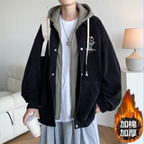 加棉加厚大码港风连帽假两件宽松棒球服夹克外套J853JMP98控138，男装夹克，电商A029